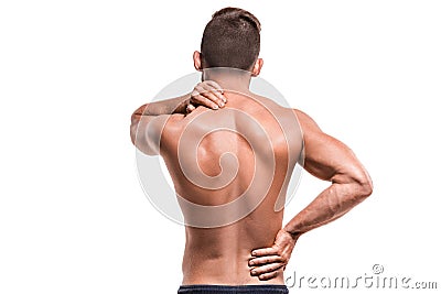 Man with pain in shoulder Stock Photo