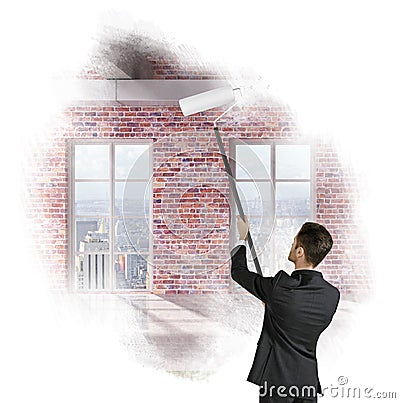Man painting window Stock Photo