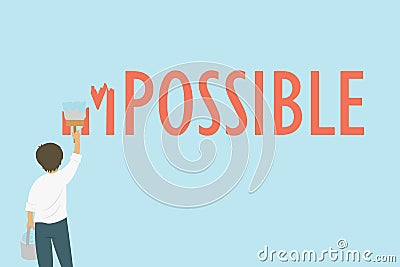 Man Painting The Word Impossible To Possible Cartoon Vector Vector Illustration