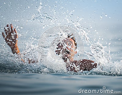 Man panics and drowns Stock Photo