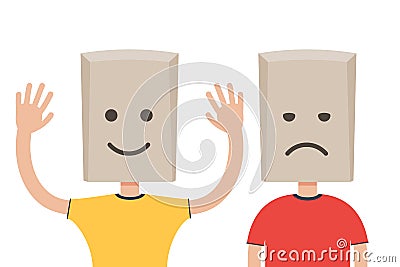 Man with a paper bag, sad and happy Vector Illustration