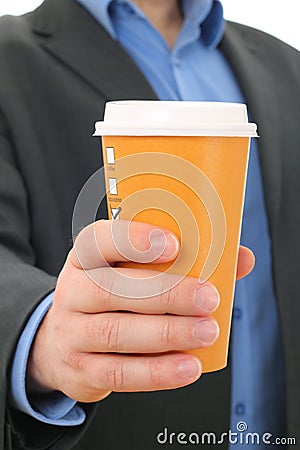 Man with paper coffee cup, take away Stock Photo