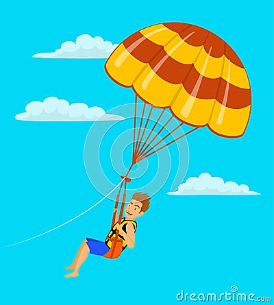Man parasailing in the sky Vector Illustration