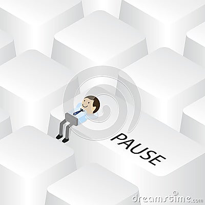 Man with PAUSE button on Computer Keyboard Vector Illustration