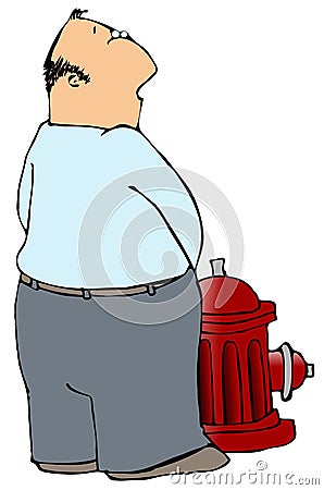 Man Peeing On A Fire Hydrant Cartoon Illustration