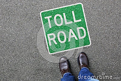 Man people toll road street city town pay paying clean air highway sign zone Stock Photo