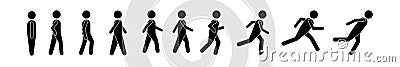 Man people various running position. Posture stick figure. Vector illustration of posing person icon symbol sign pictogram on whit Cartoon Illustration