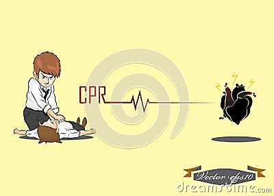 Man perform CPR Cartoon Illustration