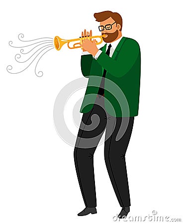 Man performance musical blues, jazz trumpeter vector Vector Illustration