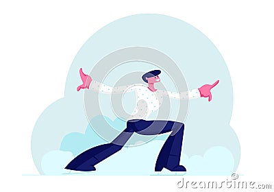 Man Performer in White Shirt Making Acrobatic Element during Figure Skating Championship Show or Training Exercising Vector Illustration