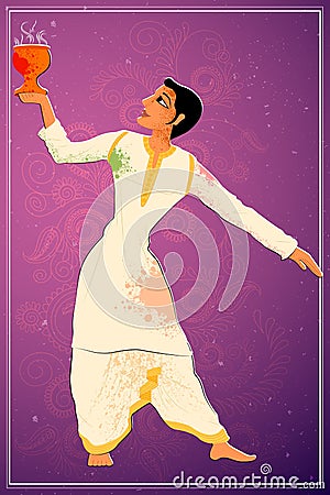 Man performing Dhunuchi dance of Bengal, India Vector Illustration