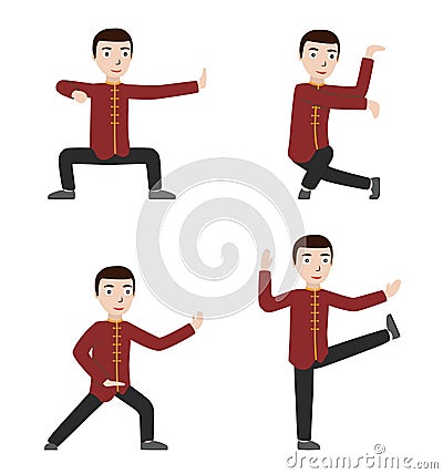 Man performing qigong or taijiquan exercises. Vector Illustration