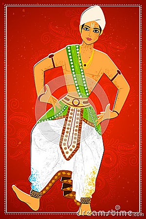 Man performing Sattriya classical dance of Assam, India Vector Illustration