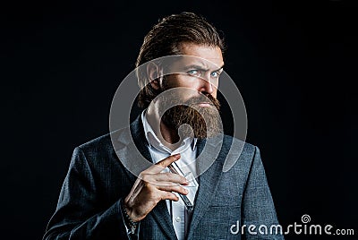 Man perfume, fragrance. Perfume or cologne bottle, perfumery, cosmetics, scent cologne bottle, male holding cologne Stock Photo