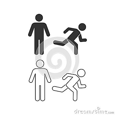 Man, person standing running illustration. Run, stand navigation wayfinding line icon set Vector Illustration
