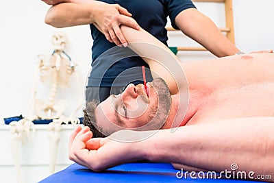 Man taking pulmonary function test with mouthpiece in his hand Stock Photo