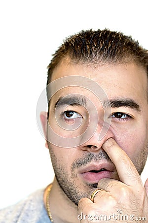 Man Picking His Nose Stock Photo