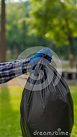 Man picking up plastic bottles, picking up trash in the world, cleaning the forest in the park. to preserve the charity environmen Stock Photo