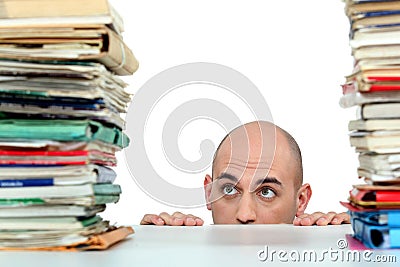 Man with piles of folders Stock Photo