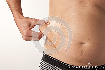 Man Pinching Belly Fat Pinch Test Body Stock Photo
