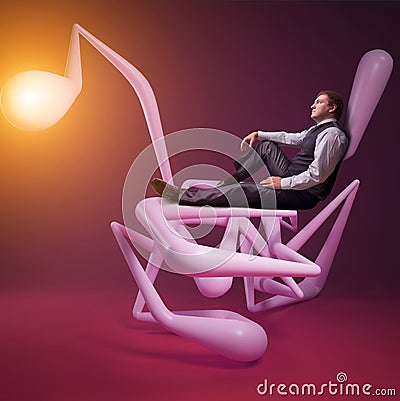 Man on pink abstract lines Stock Photo