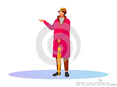Man in pink raincoat flat color vector faceless character Vector Illustration