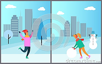 Man in Pink Sweater, Santa s Hat, in Warm Mittens Vector Illustration