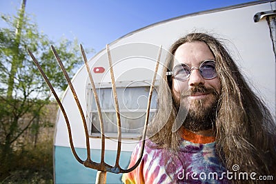 Man with a Pitchfork Stock Photo