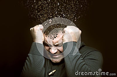 Man with pixel dispersion effect Stock Photo