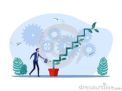 man planted a ladder to prosper. Growth or personal development. investment concept Vector Illustration