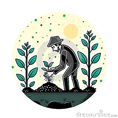 A man plants seedlings in a greenhouse Stock Photo