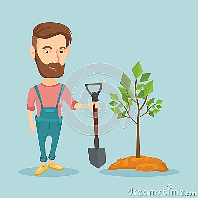 Man plants tree vector illustration. Vector Illustration