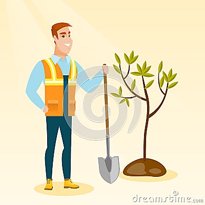 Man plants tree vector illustration. Vector Illustration