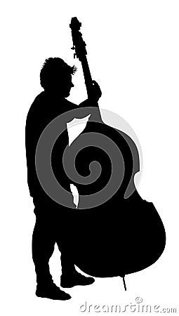 Man playing contrabass vector silhouette isolated. Music man with contra bass standing on the concert event. Double bass performer Vector Illustration