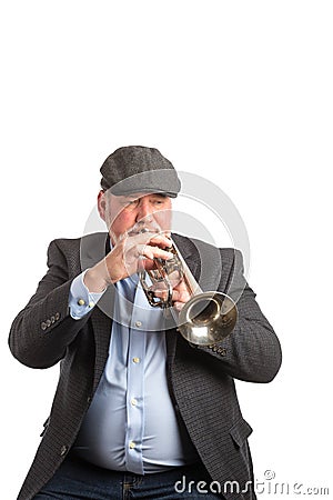 A man playing a cornet Stock Photo