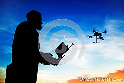 Man playing with the drone Stock Photo