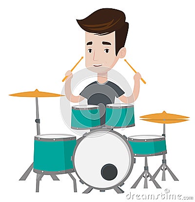 Man playing on drum kit vector illustration. Vector Illustration