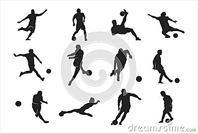 Man Playing Football Soccer Silhouette Design Element Kick Dribble Pose Vector Illustration