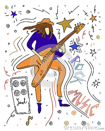 Man playing guitar. Doodle doodle sketch. Vector Illustration