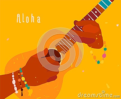 Man playing Hawaiian guitar, ukulele Vector Illustration