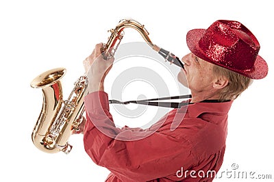 Man playing saxophone with devotion Stock Photo