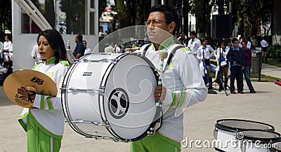 Man playing tambourine in a march band Editorial Stock Photo