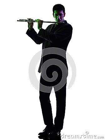 Man playing transverse flute player silhouette Stock Photo