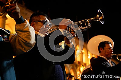 A man playing a trumpet during yearly anniversary celebration Editorial Stock Photo