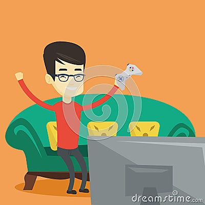 Man playing video game vector illustration. Vector Illustration