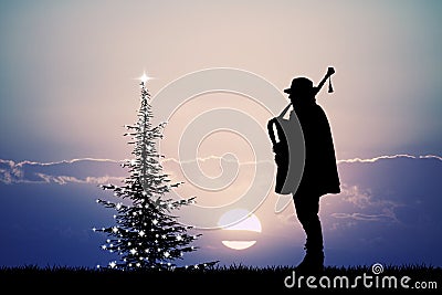 Man plays the bagpipes at Christmas Stock Photo