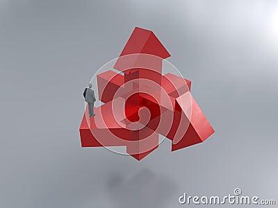 Man at pointer arrow Stock Photo