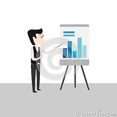 Man with pointer standing at Vector Illustration