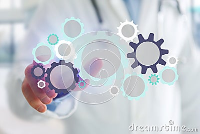 Man pointing a cogwheel interface setting - Technology concept Stock Photo