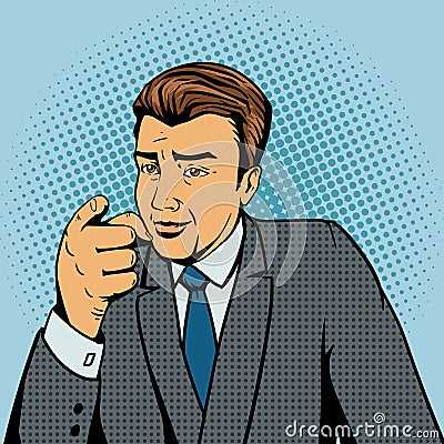 Man pointing forward finger pop art style vector Vector Illustration